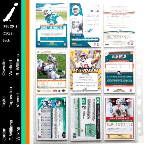 Miami Dolphins 9 Player Card Lot - FTBL [20_2] - Picture 2 of 8